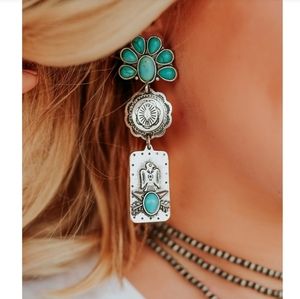 Faux Turquoise & Silvertone Drop Earrings